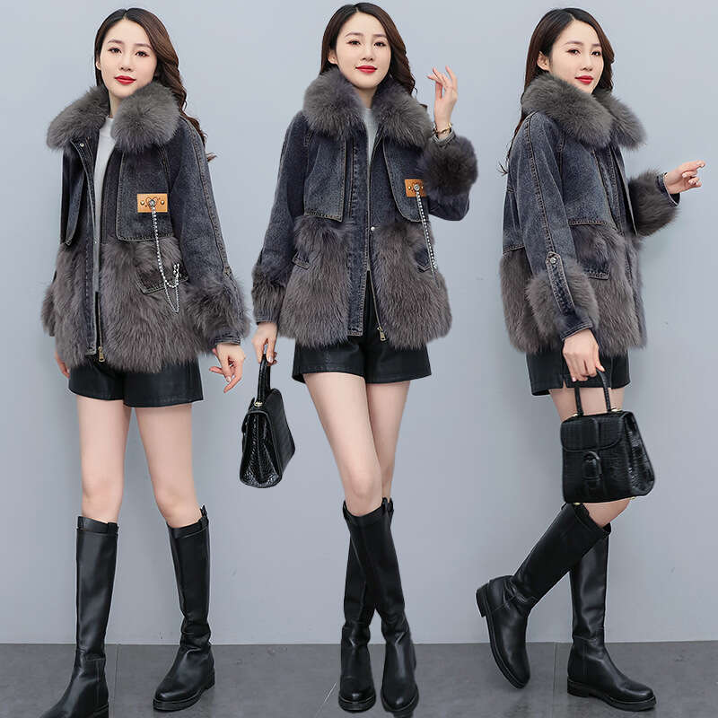 Stitching Denim Women Jacket 2025 New Winter Fashion Cowboy Outerwear Female Tops Casual Jeans Overcoat Ladies Windbreaker Co