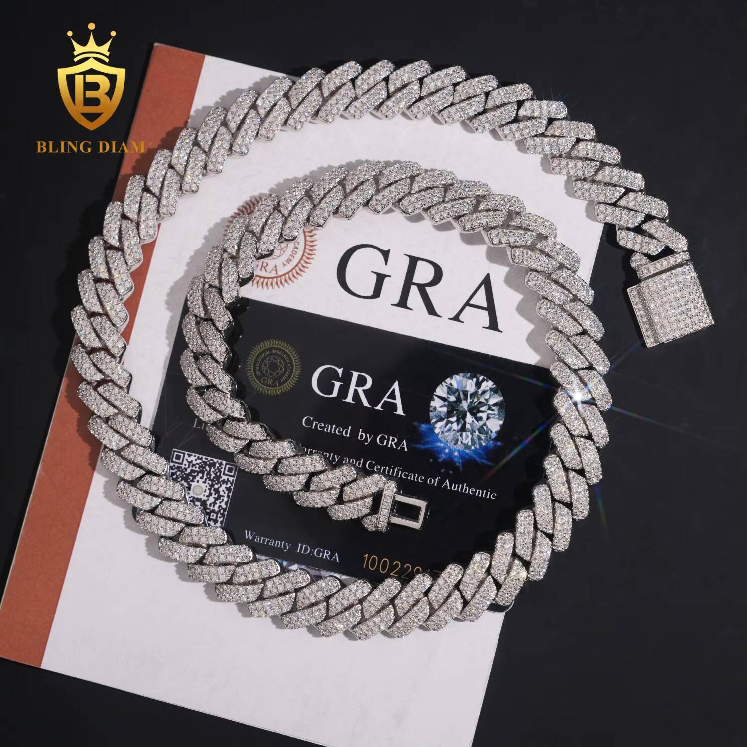 Fashion Male Necklaces 14mm Two Rows Iced Out Hip Hop 925 Sterling Silver VVS Moissanite Miami Cuban Link Chain