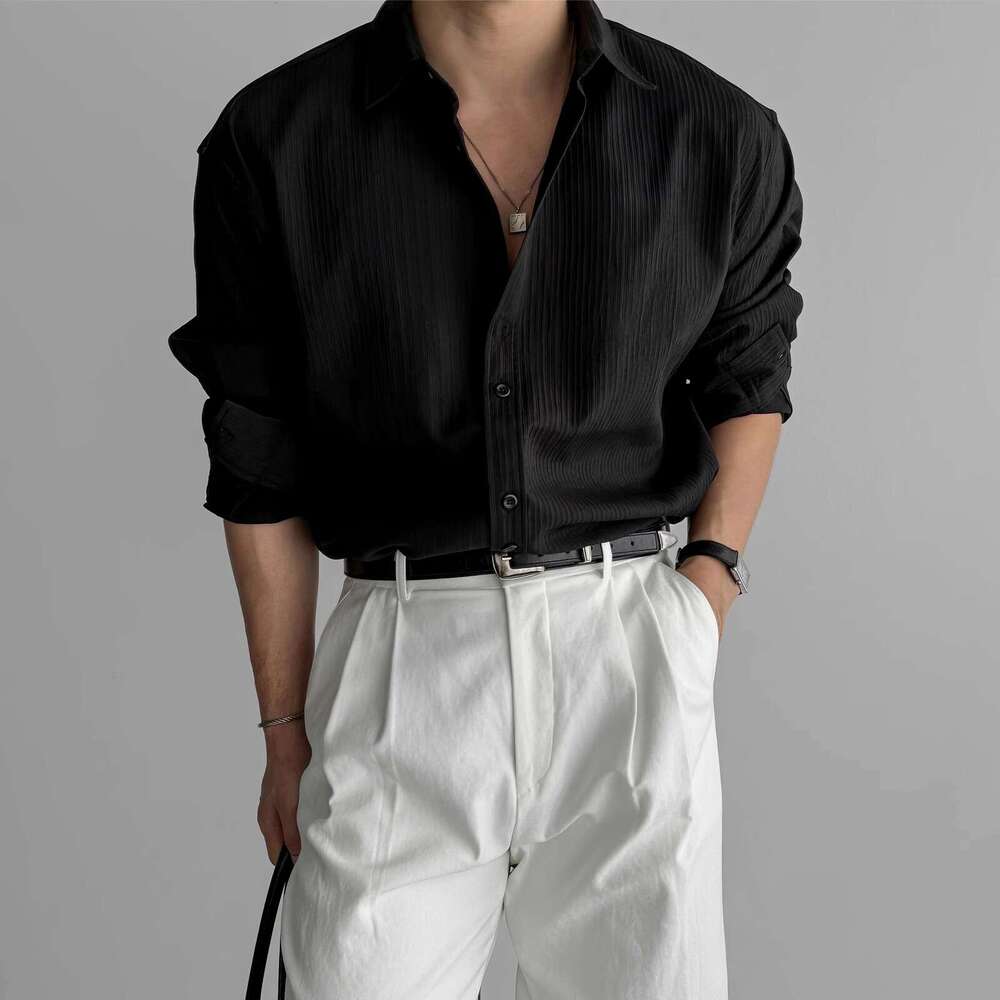 Black Long Sleeve For Men, High-End Vertical Striped Texture, Mature Style, Versatile, Wrinkle-Free, Casual Business Shirt B5