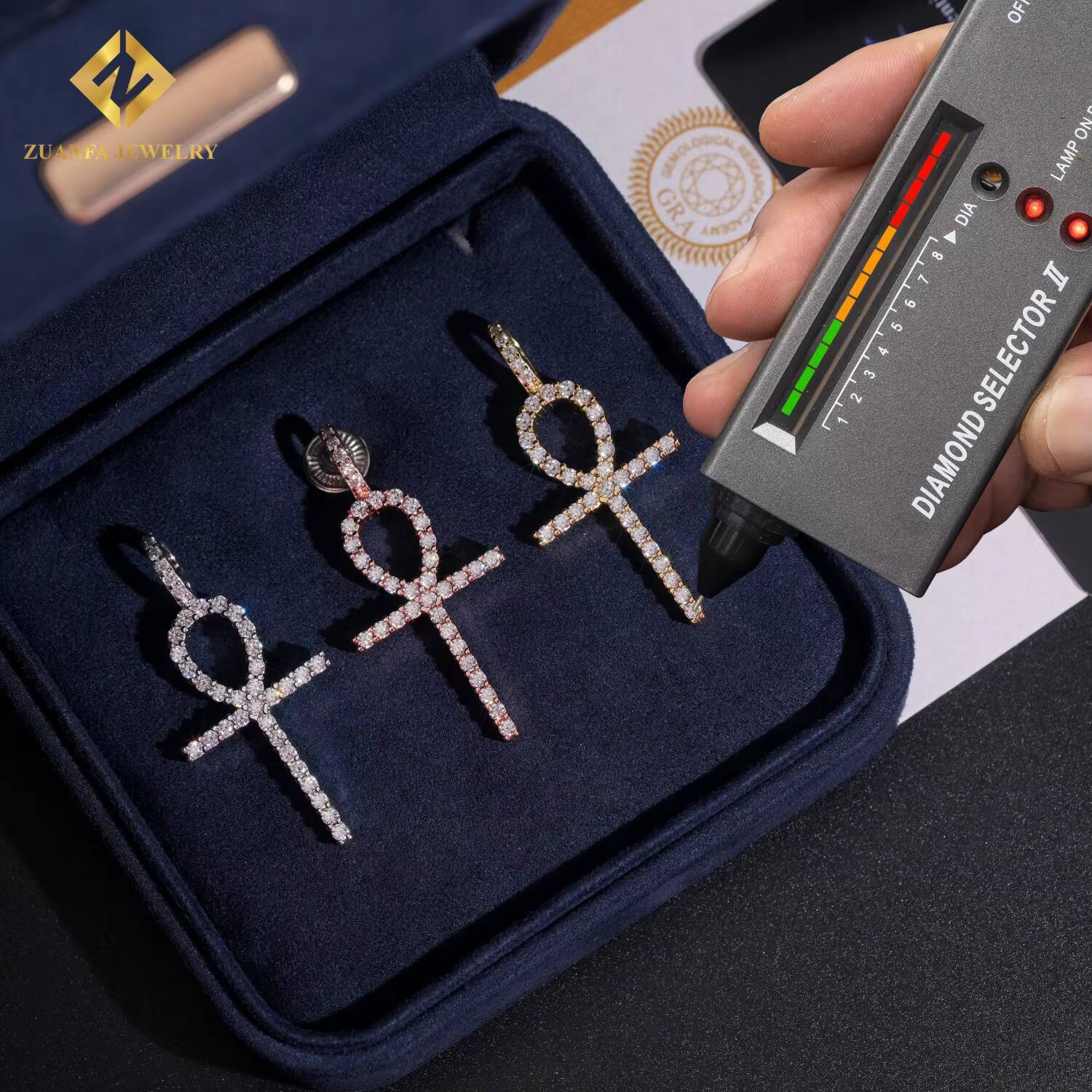 Hot Sale Pass Diamond Tester Iced Out Fire Pendant VVS Moissanite Cross Hip Hop Charm Pendant 925 Sterling Silver