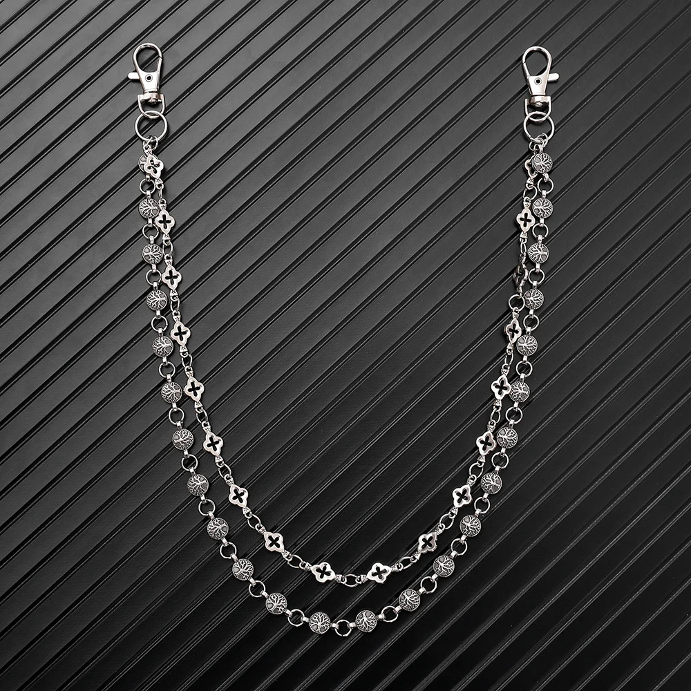 A Alloy Lucky Tree Jeans Chain Hip-Hop Stylish Punk Dark Double-Layer Waist Chain Handsome and Cool Unisex Accessories 250814