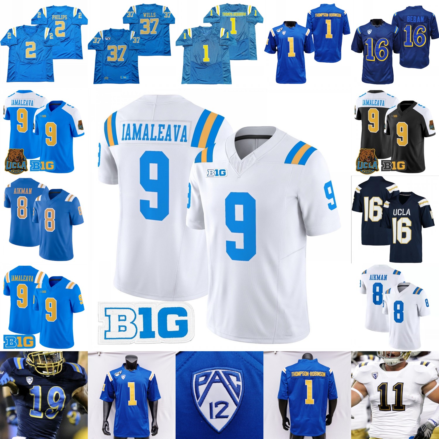 UCLA Bruins Football Jersey College Nico Iamaleava Dorian Thompson-Robinson Zach Charbonnet Jake Bobo Latu Osling III Jones Brown Churchwell Harden Davies Aikman