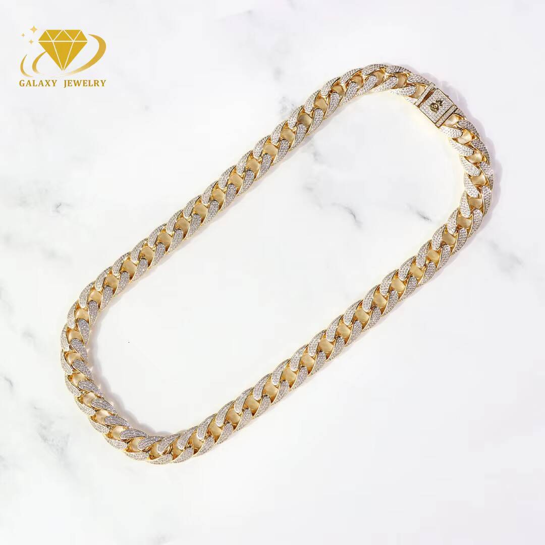 Iced Out 3rows Hook Cuban 12mm 14mm 16mm 18mm 20mm Pass Diamond Tester Silver 925 Jewelry Vvs Moissanite Miami Cuban Link Chain