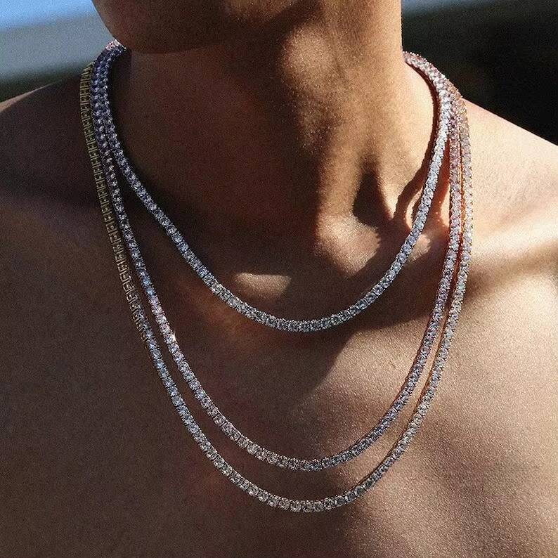 Master Rocks Jewelry Hip Hop Necklace 14k Solid Gold Iced Out 4MM VVS Moissanite Tennis Chain