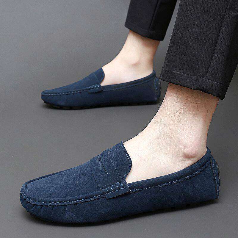 Loafers Men Handmade Leather Blue Casual Driving Flats Slip-On Boat Plus Size 47 48 Lazy Shoes