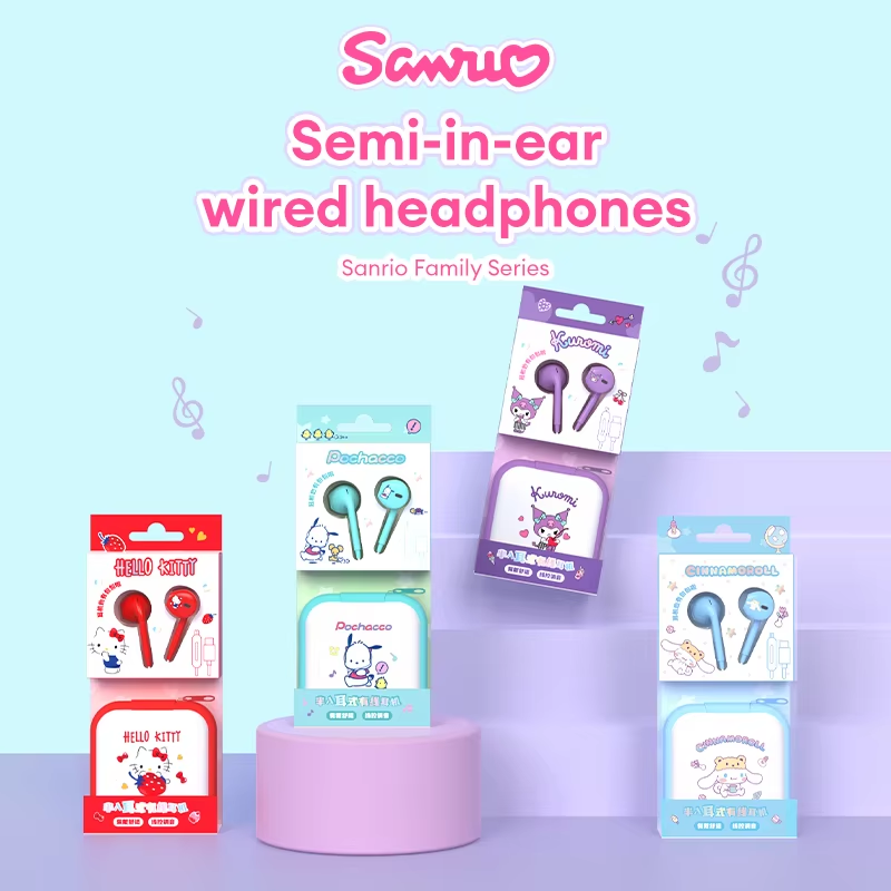 Sanrio Hello Kitty Wired Earbuds Semi-In-Ear Portable Earbuds Storage Case JS-0192 High-Definition Lossless Audio Quality Music Earbuds Type-C Interfa