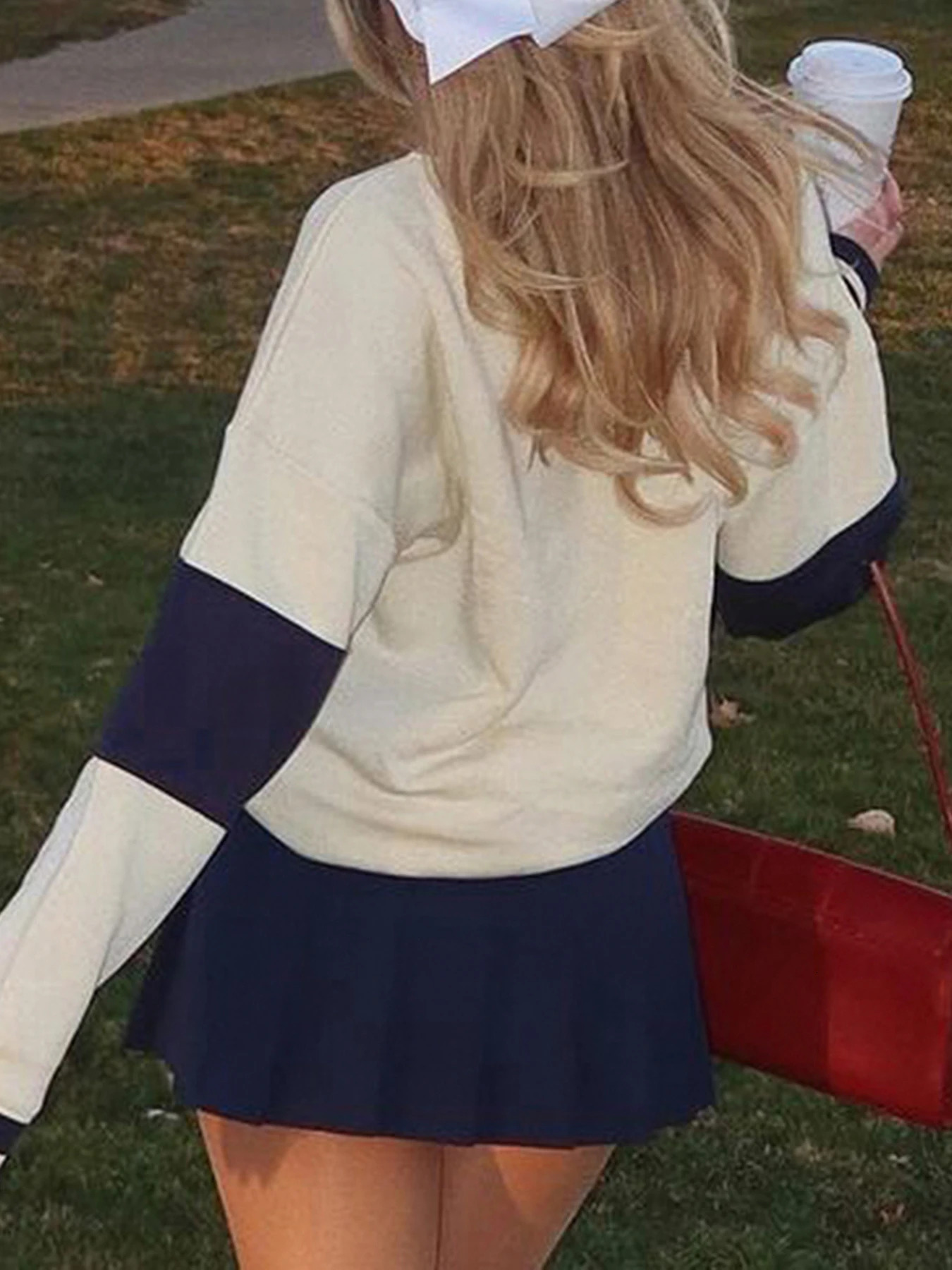 Rockmore Preppy Style American Flag Print Knitted Sweater Women Y2k Clothes Vintage Casual Streetwear Full Sleeve Oneck Pullover 250808