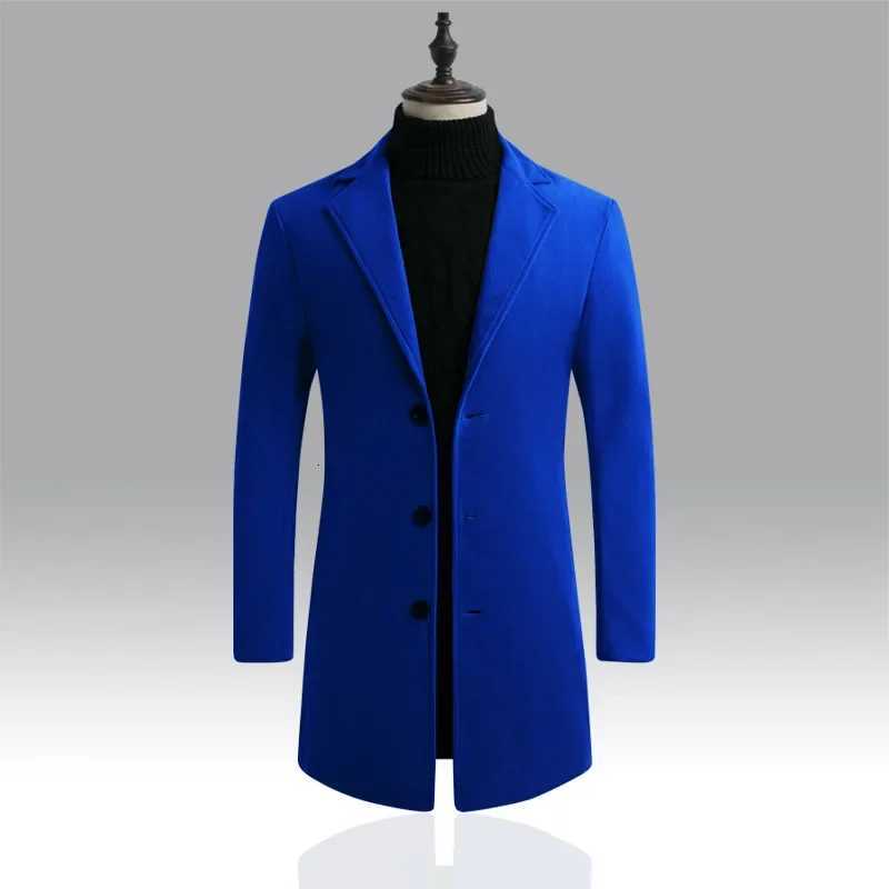 Thickened Cotton Mens Woolen Coat Korean Style Slim Fit Mid-Length Windbreaker Fashionable Casual Outerwear for Autumn Winter W250815