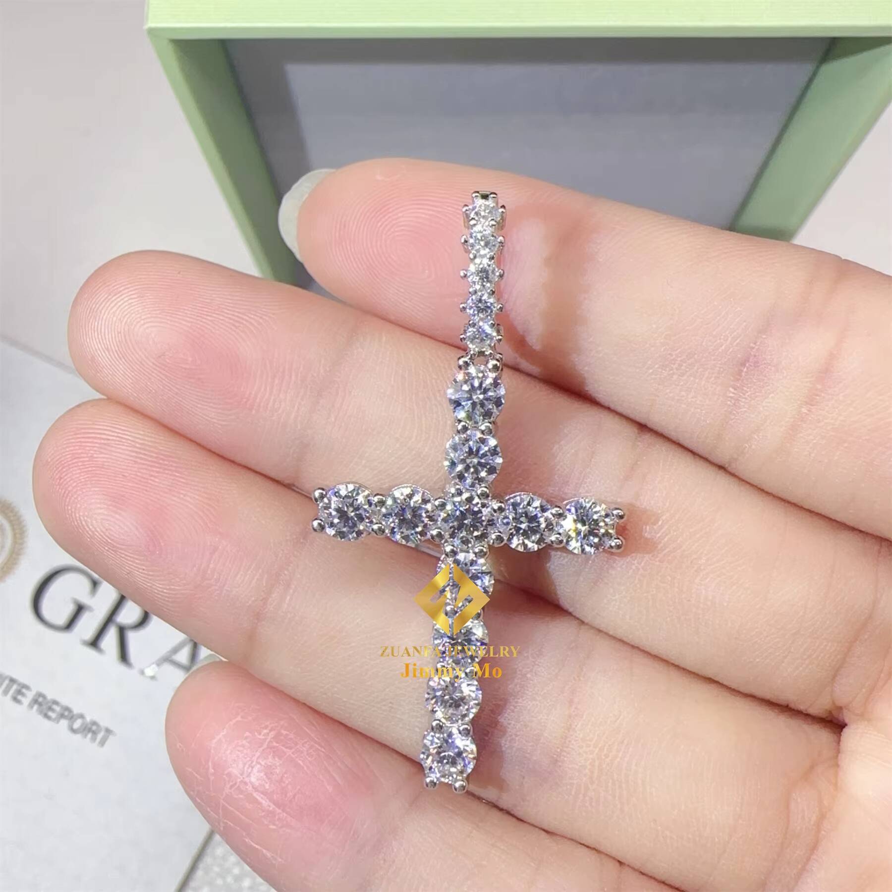 Pass Diamond Tester Iced Out Fire Jewelry 925 Sterling Silver VVS1 Moissanite Diamond Cross Pendant Necklace Set