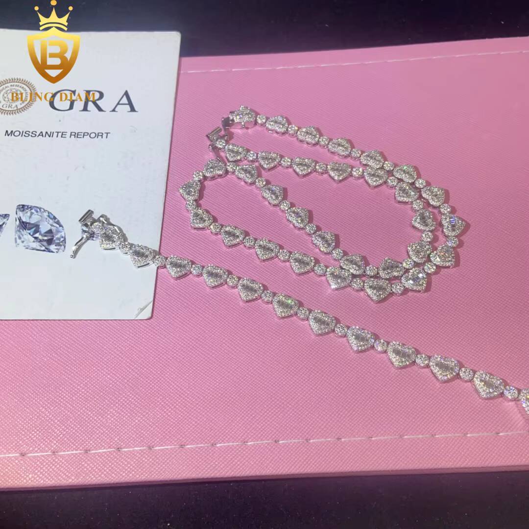 Hot Sale Love Heart Necklace Bracelet 925 Sterling Silver Chain Moissanite Cuban Bracelet Men Women Hip Hop Style with GRA