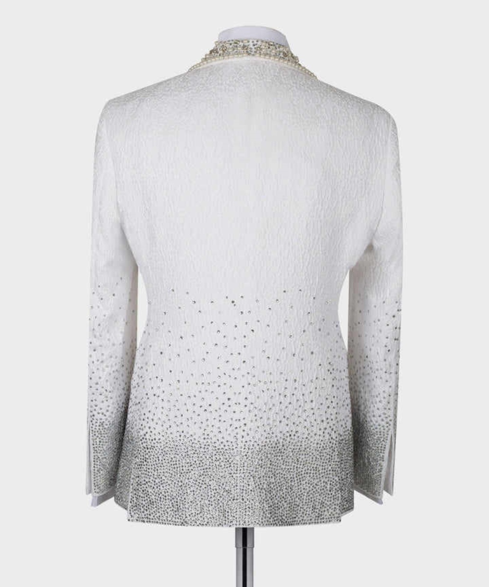 Luxury Jacquard Men Suit 2 Pieces Blazer Pant Beading Satin Shawl Lapel Single Breasted Groom Wedding Tuxedo Customized