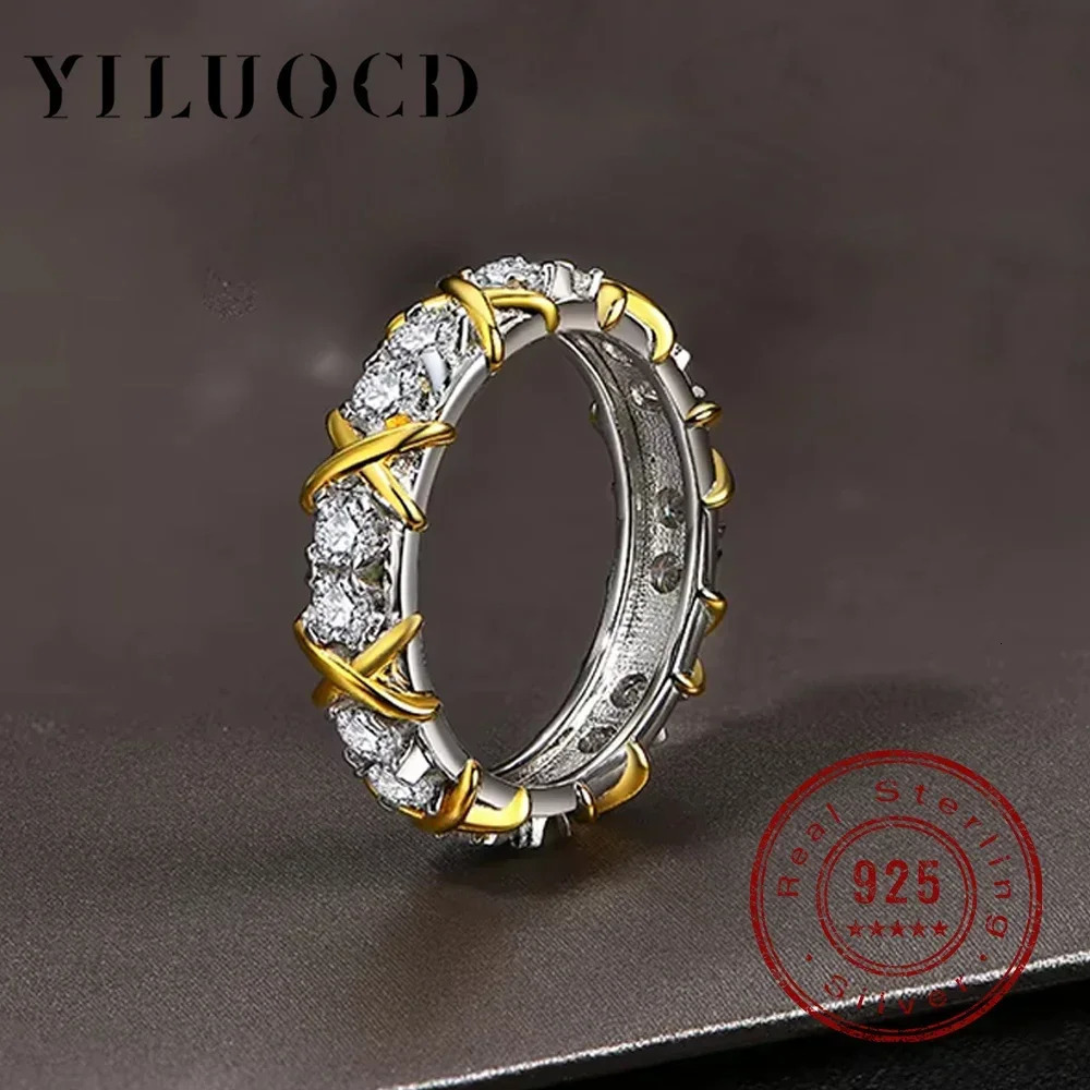 925 Sterling Silver Crossover Knots Ring 5A High Carbon Cubic Zirconia Ring for Woman Wedding Crystal Jewelry 250807