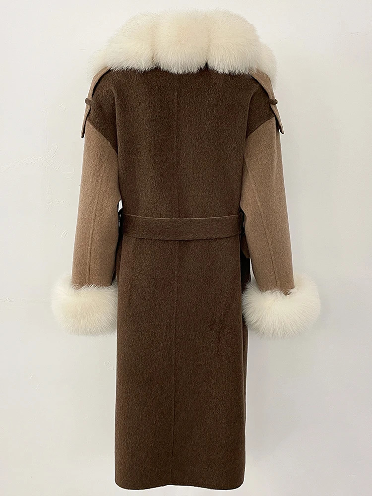 OFTBUY Patchwork Double-faced Cashmere Wool Jacket Fox Fur Collar Woolen Coat Female Fashion Fur Winter Clothes Women 250811