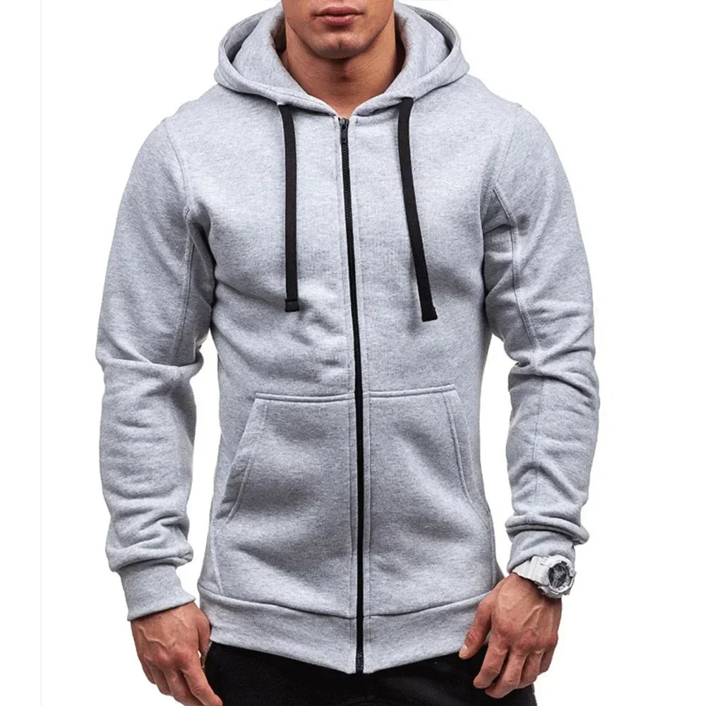 Casual Sweatshirt Zip Hooded Jacket Mens Solid Colour Cardigan Jackets Spring Autumn Male Tops 250814