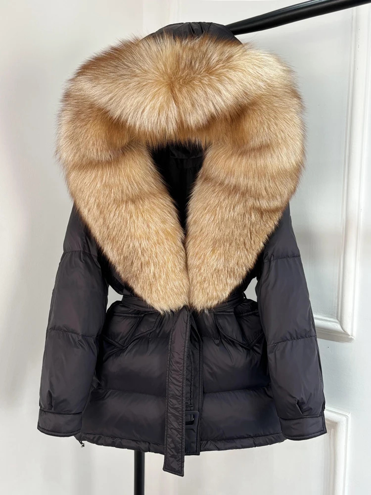 Janveny Large Fox Fur Collar Hooded Winter Puffer Jacket Women Thick Warm Duck Down Coat Female Parkas Outwear 250811