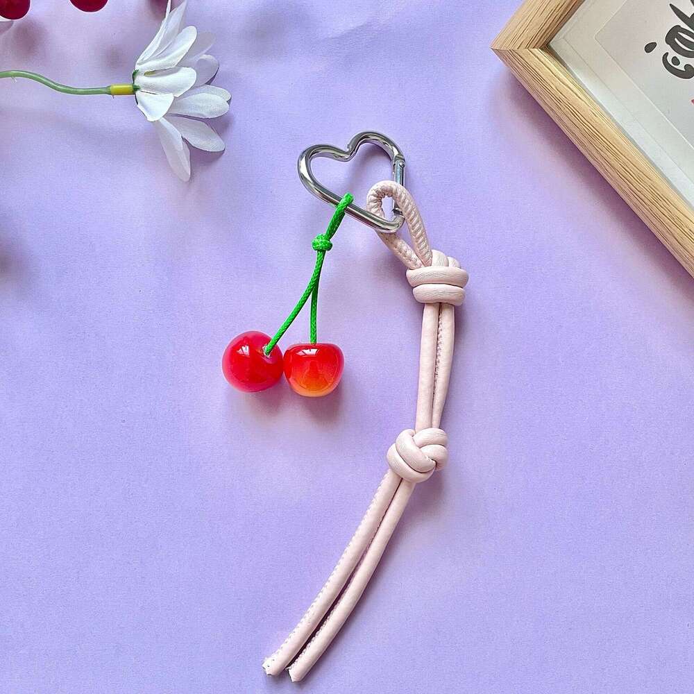 3D Headphone Cute Korean Style Camera Bag Car Hanging Ornament Leather Strap Keychain Pendant Color-Block Pin Ins Cherry