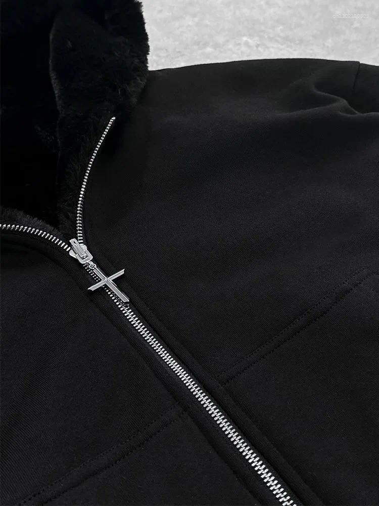 Men's Hoodies Autumn Winter Retro Fashion Leopard Print Two Sides Wear Loose Zip Up Hoodie Men High Street Punk Casual Oversized Sweatshirts