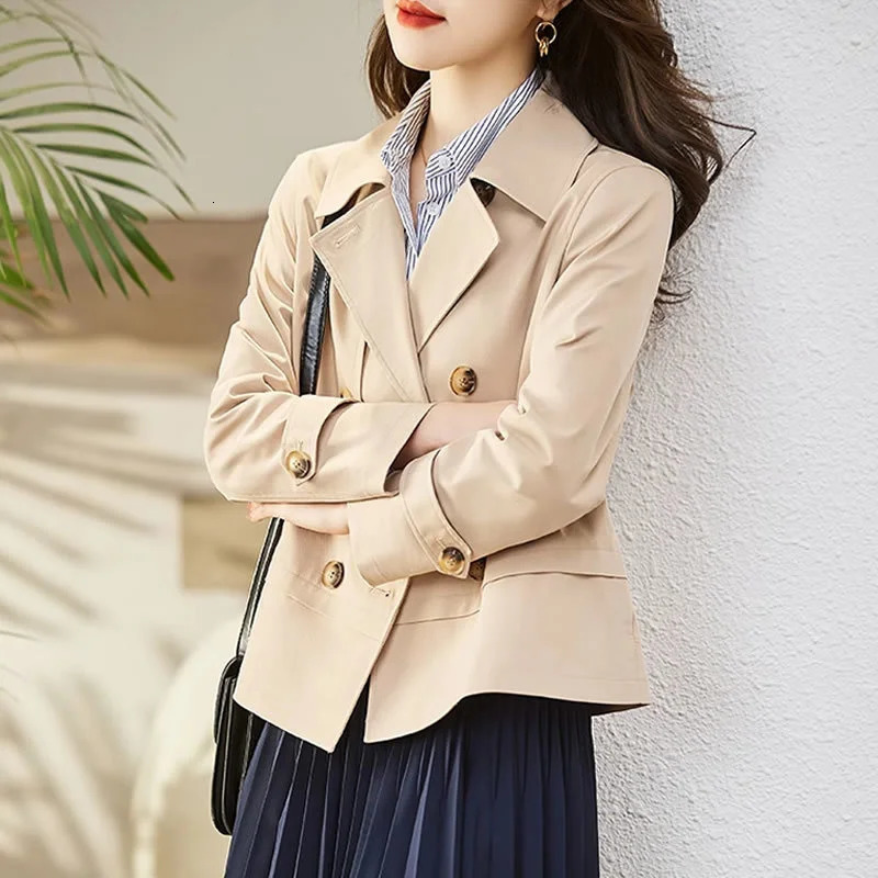 Spring Autumn Women Trench Coat Korean Solid Double Breasted Short Windbreaker Female Casual Tops Outerwear Gabardina Mujer 250805