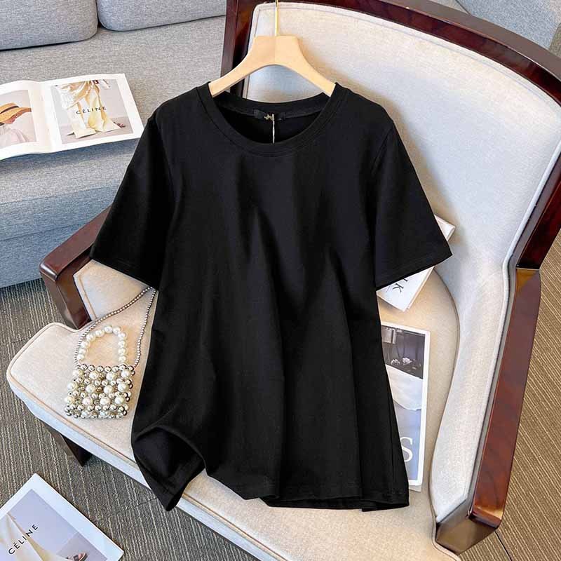 K2100 120-350 catties plus size women's solid color tops short sleeves simple fat mm loose T-shirt 2024 summer new