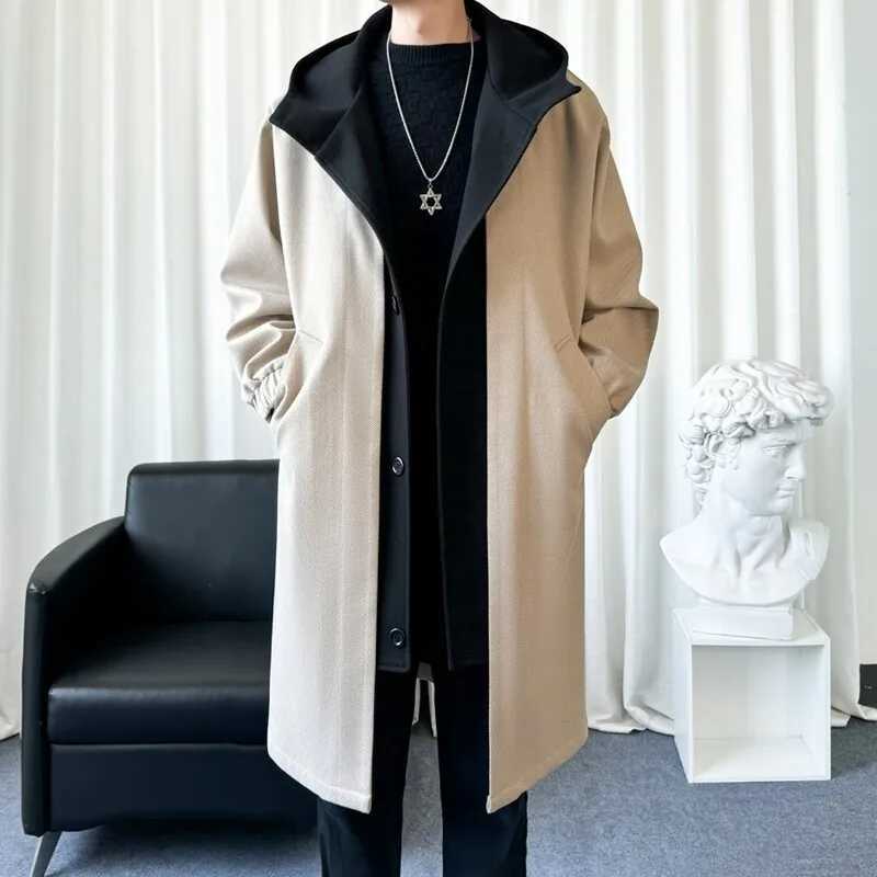 2025 Autumn and Winter New Mens High-Quality Extended Fake Two-Piece Hooded Windbreaker Jacket Trendy Mens Fashionable Casual W250815