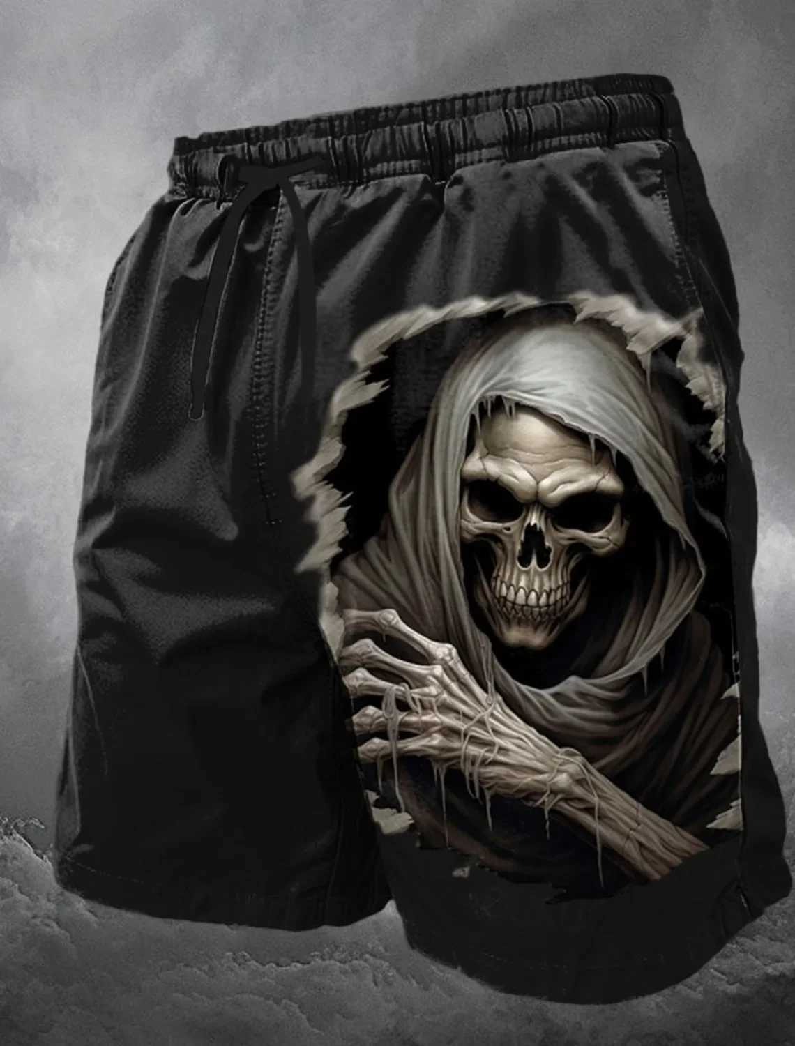 Mens Skull Long Swim Trunks Surf Trunks Shorts Fashion Street Trend Casual Daily Vacation with Elastic Waist Designer Clothing Y250814