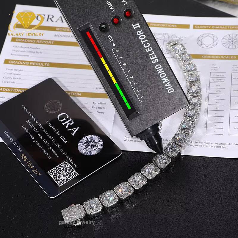 Fine Tennis Bracelet Bangles Iced Out 925 Sterling Silver Jewelry Unisex Moissanite Diamond Necklace Cluster Tennis Chain
