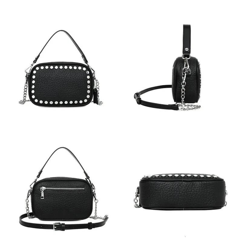 High Quality Genuine Leather Shoulder Crossbody Bags For Wome 2023 Rivet Chain Cowhide Handbags Female Messenger Tote Sac