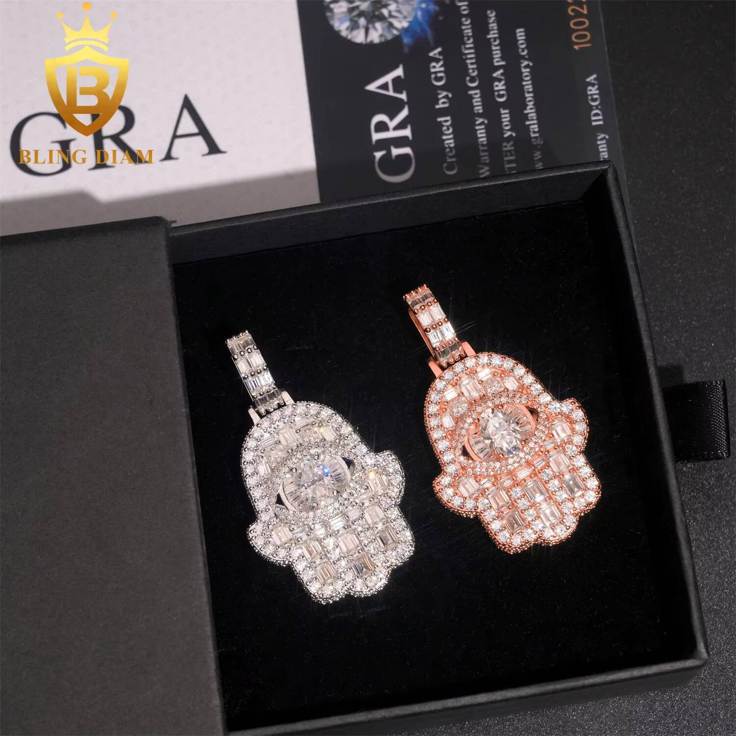 Top Quality Hip Hop Rapper Charms Silver 925 Iced Out VVS Moissanite Diamond Hamsa Pendant Fine Jewelry