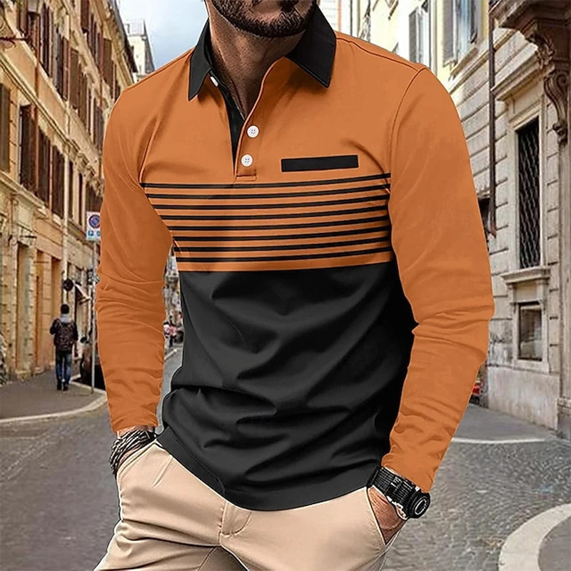 Mens Polo Shirt Golf Outdoor Work Standing Collar Long Sleeve Sports Fashion Patchwork All Seasons Slim 250814