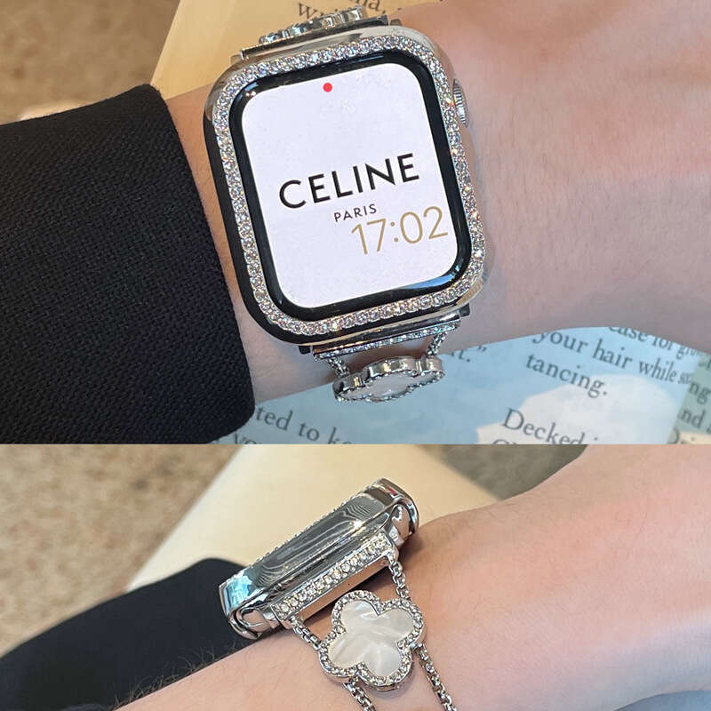 Metal Four-Leaf Clover Fine Dia Compatible with 9 Apple Watch iWatch 8 7 6 Series SE Strap High-End Women