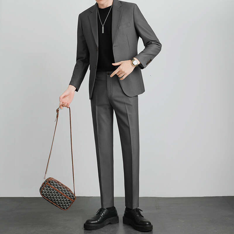 High-End Suit Set Men, Light Mature Korean Style, Casual Slim Fit Jacket, Spring And Autumn Trendy Single Top For Office Youth B5