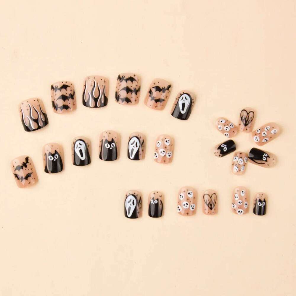 24 Pcs Halloween Skull Full Coverage Press On Fake Nails Reusable False Jelly Tabs Shiny Wear Nail for Women&Girl X250816