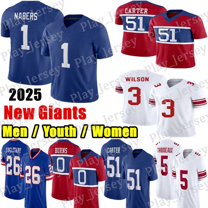 #1 Malik Nabers Football Jersey #51 Abdul Carter Russell Wilson Kayvon Thibodeaux Devin Singletary Deonte Banks Nubin Eli Manning Brian Burns Jaxson Dart jerseys