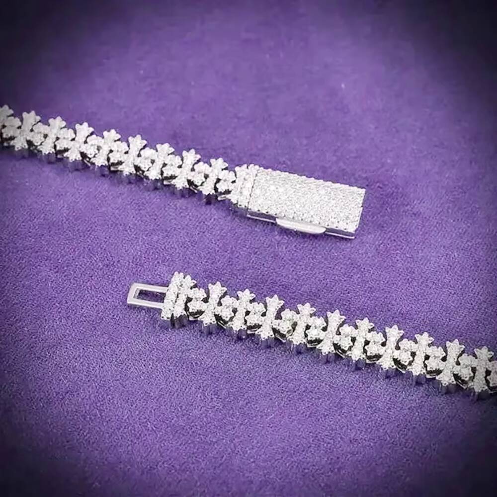 8.5mm Iced Out VVS Moissanite Diamond Cross Link Chain 925 Sterling Silver Rhodium Cuban Link Chain Necklace Hip Hop Jewelry
