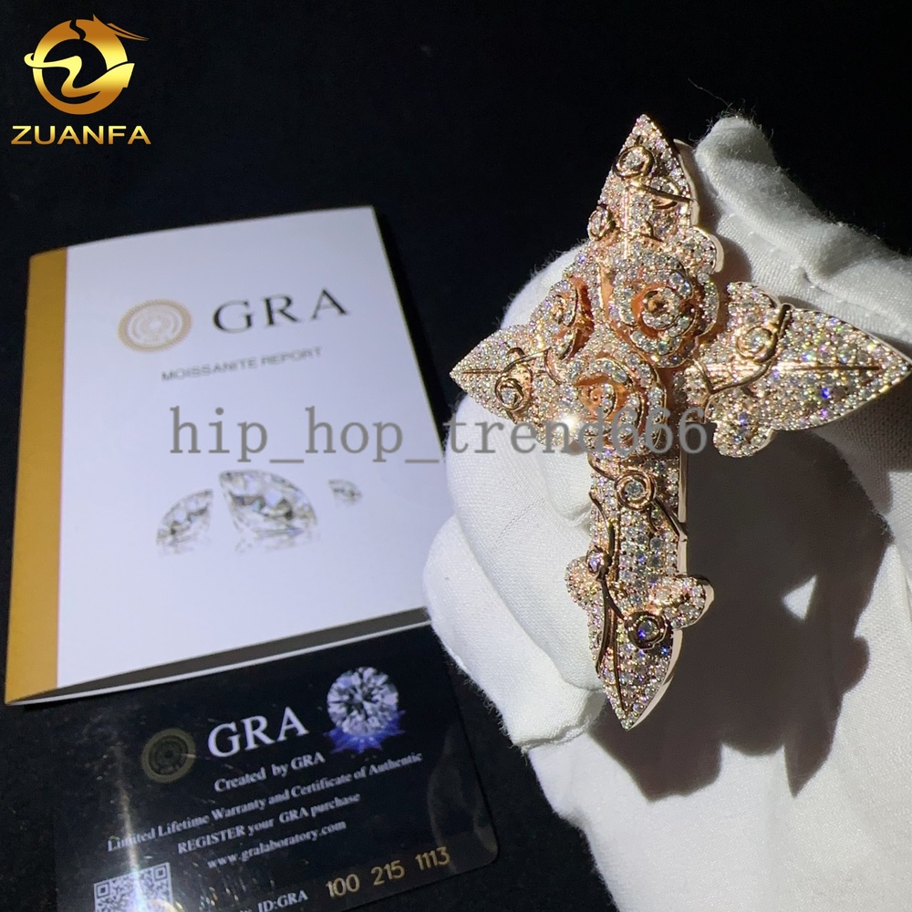 Custom Tennis Chain Pendant Sterling Silver 925 Vvs Moissanite Hip Hop Iced Out Jewelry Fashion Cross Pendant