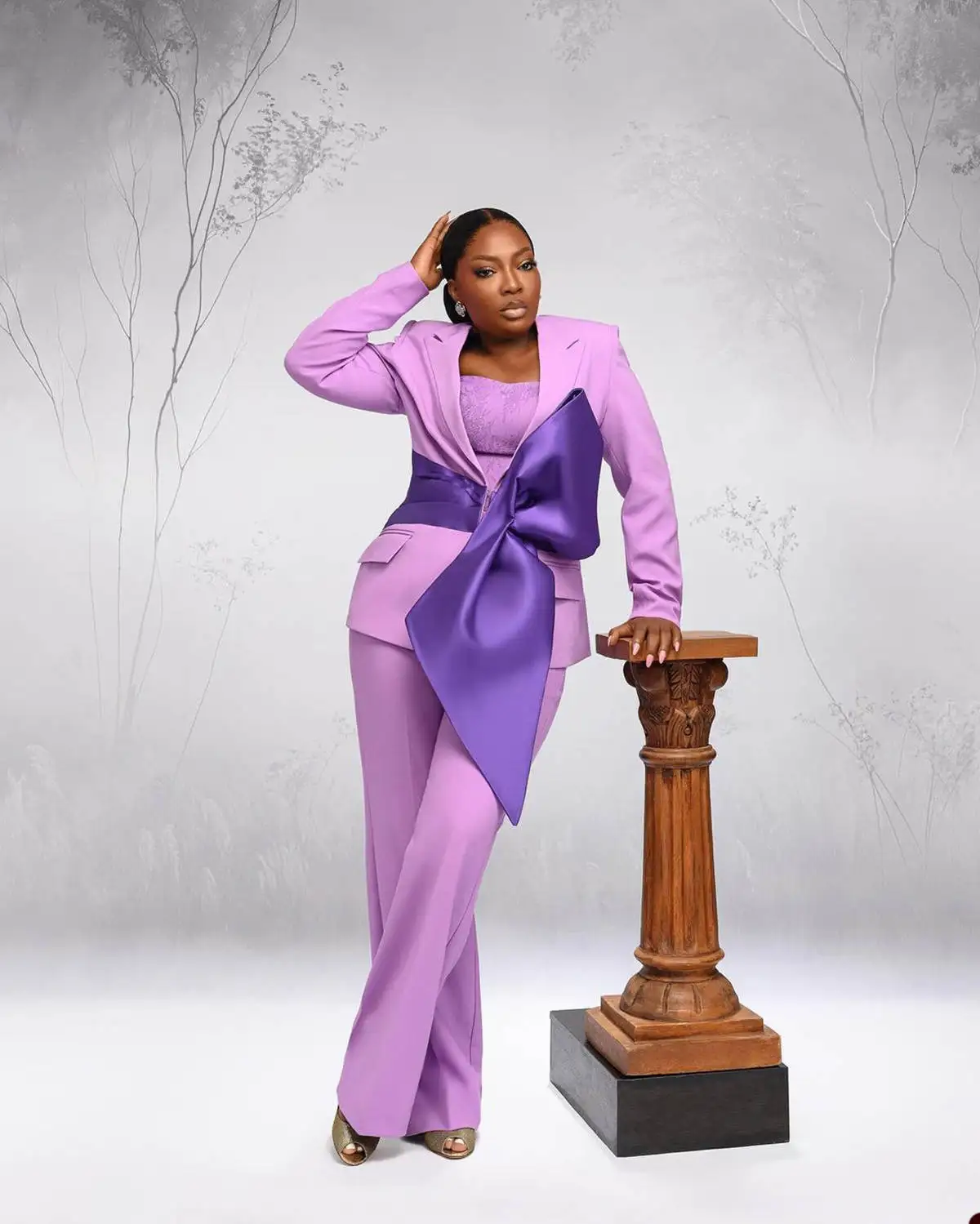 Designer Purple Women Suit Set Blazer Pants 2 Piece Bow Tuxedos Party Jacket Tailored Formal Office Lady Prom Coat