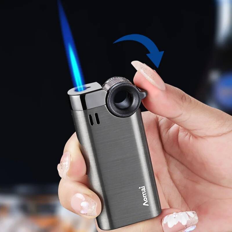 New Metal Arm Portable Outdoor Windproof Jet Blue Flame Grinding Wheel Butane Iatable Lighter Men's Gift