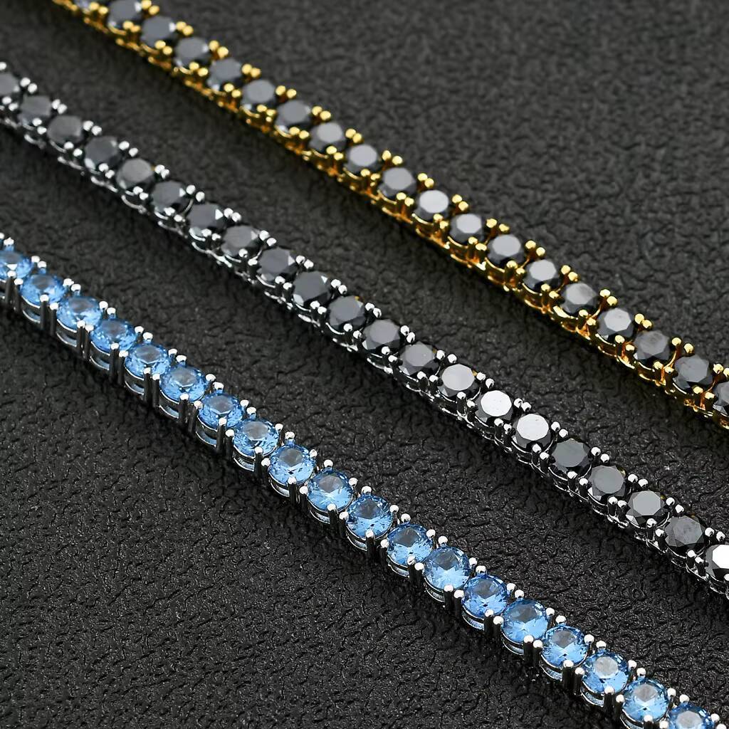 Fashion Quality Men Black 4mm 16 Inch Moissanite Tennis Chain Necklace Hiphop Gold Plated Jewelry for Men with Black Zircon
