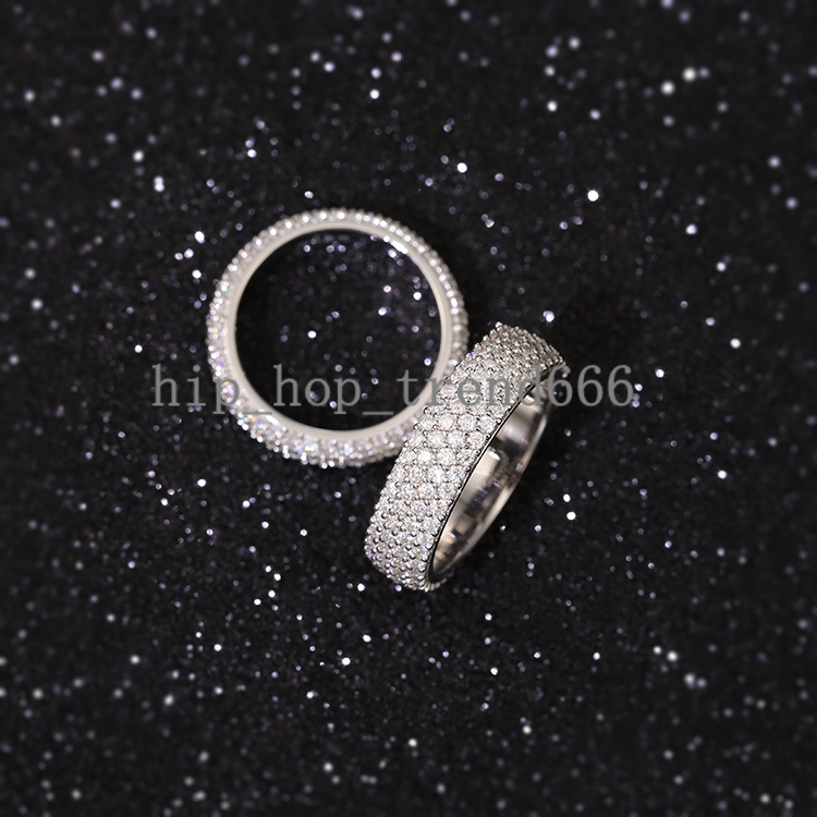Wholesale Price 4-5 Rows Moissanite Ring Ice Out Round Cut VVS Moissanite 925 Silver Rings Jewelry for Hip Hop Rapper