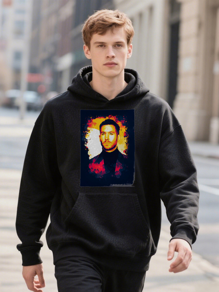 Men S Casual Versatile Hoodie with Portrait Flame Print Colorful Abstract Design Soft Fabric e747a 644ca
