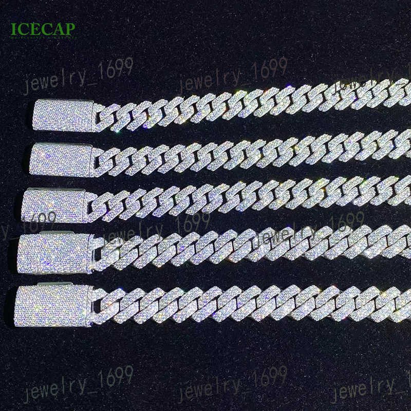 8mm 10mm 12mm 13mm 14mm 15 mm Miami Cuban Link Chain Necklace 925 Silver Moissanite Cuban Link Necklace for Men