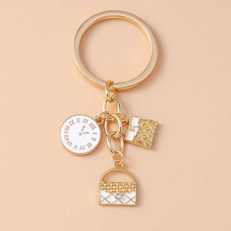 Fashion Enamel Simulation Handbag Keychain Clock Key Ring for Women Girls Handbag Pendant DIY Jewelry Gifts Z250816