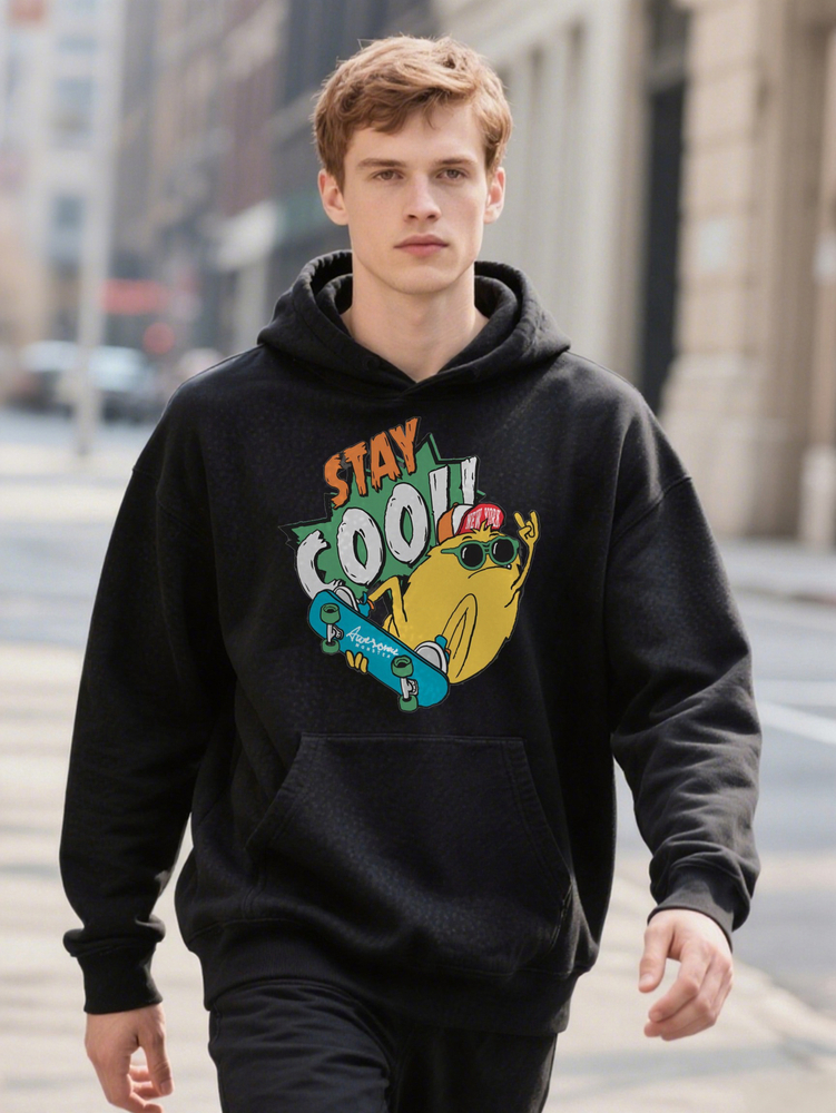 Hoodie with Stay Cool Cartoon Character Graphic Skateboarding Design, Washable, Ideal for 1f1ab 86fbd