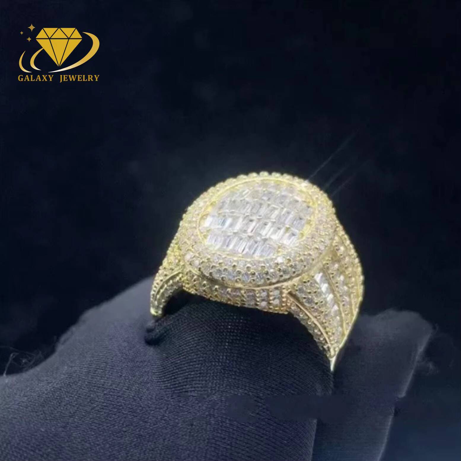 GRA Certificate S925 Gold Plated Moissanite Engagement Ring for Men Oval Shape Baguette VVS Diamond Moissanite Hip Hop Ring