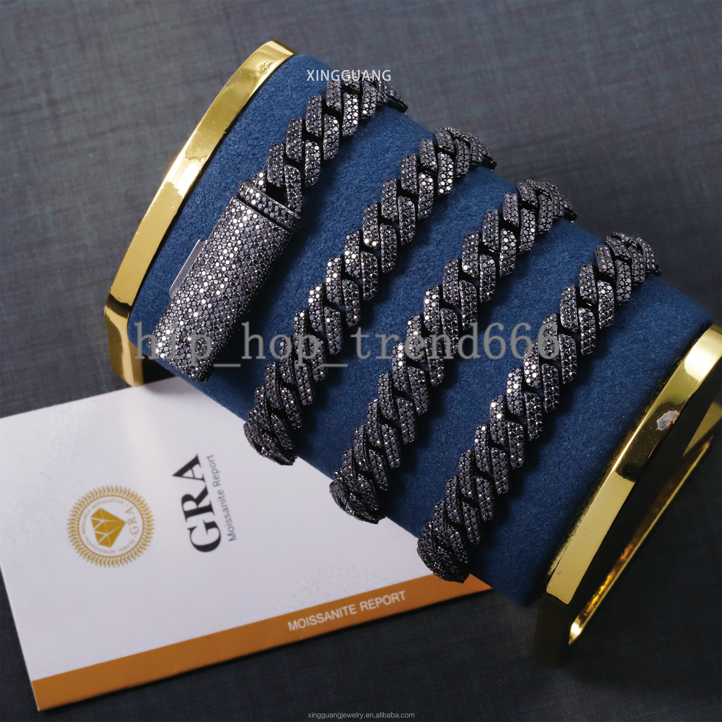 Popular VVS Black Diamond Chain for Men 2rows 10mm 12mm S925 Black Plated Iced Out Moissanite Cuban Link Chain Hip Hop Necklace