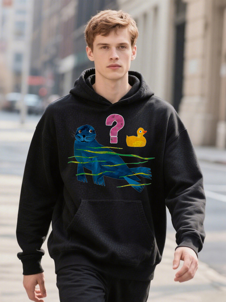 Men s Casual Graphic ee Hoodie Black with Blue Seal Yellow Rubber Duck Print Essential