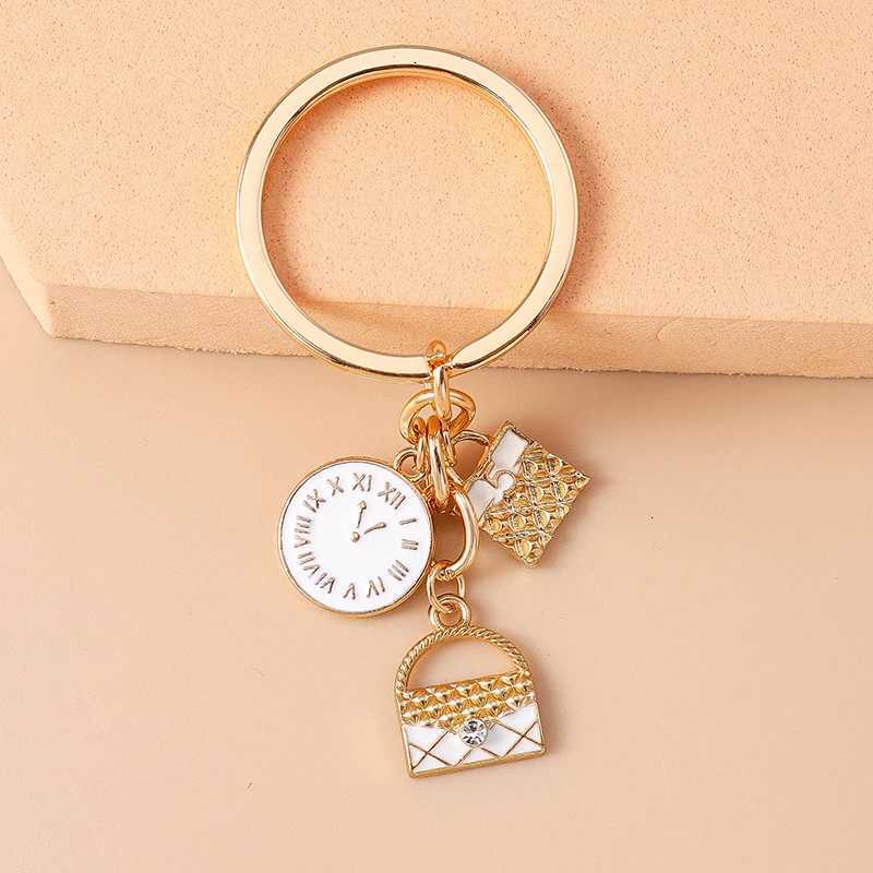 Fashion Enamel Simulation Handbag Keychain Clock Key Ring for Women Girls Handbag Pendant DIY Jewelry Gifts Z250816