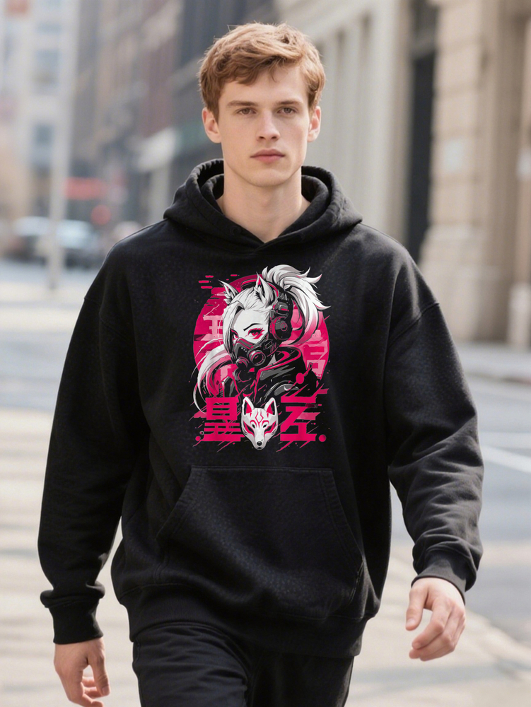 Anime Manga Cyberpunk Aesthetic Streetwear Haruku Kitsune Hoodie Selected Fun Design DIY Pure Cotton Rich
