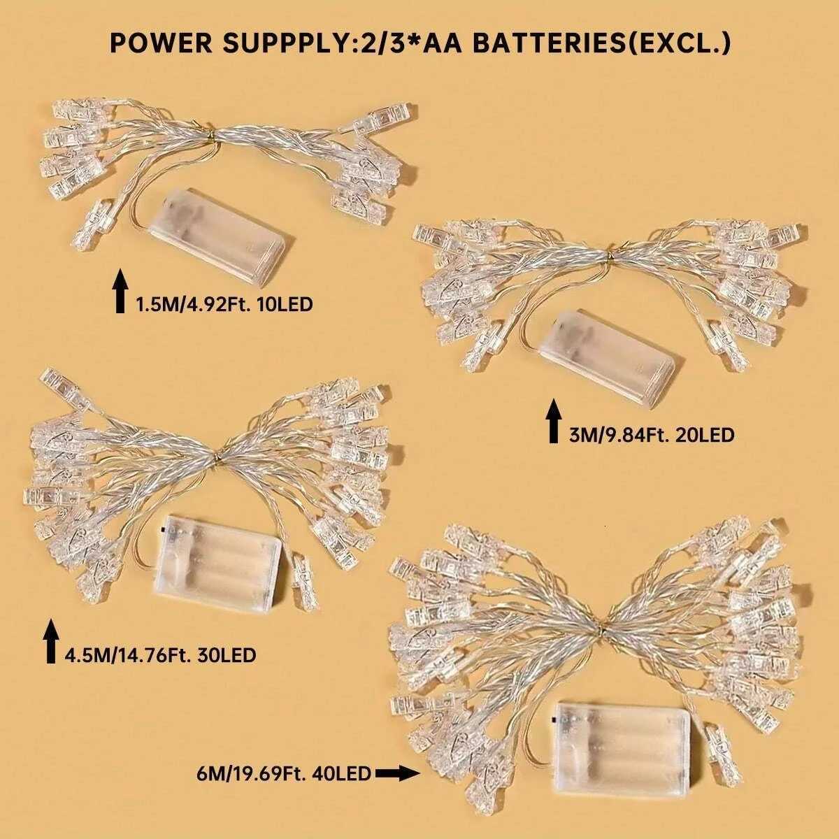 1pc 10/20/30/40LED Photo Clip String Light Battery Operated Indoor Decorative Fairy Lamp For Home Wedding Room Party Wall Decor Z250816