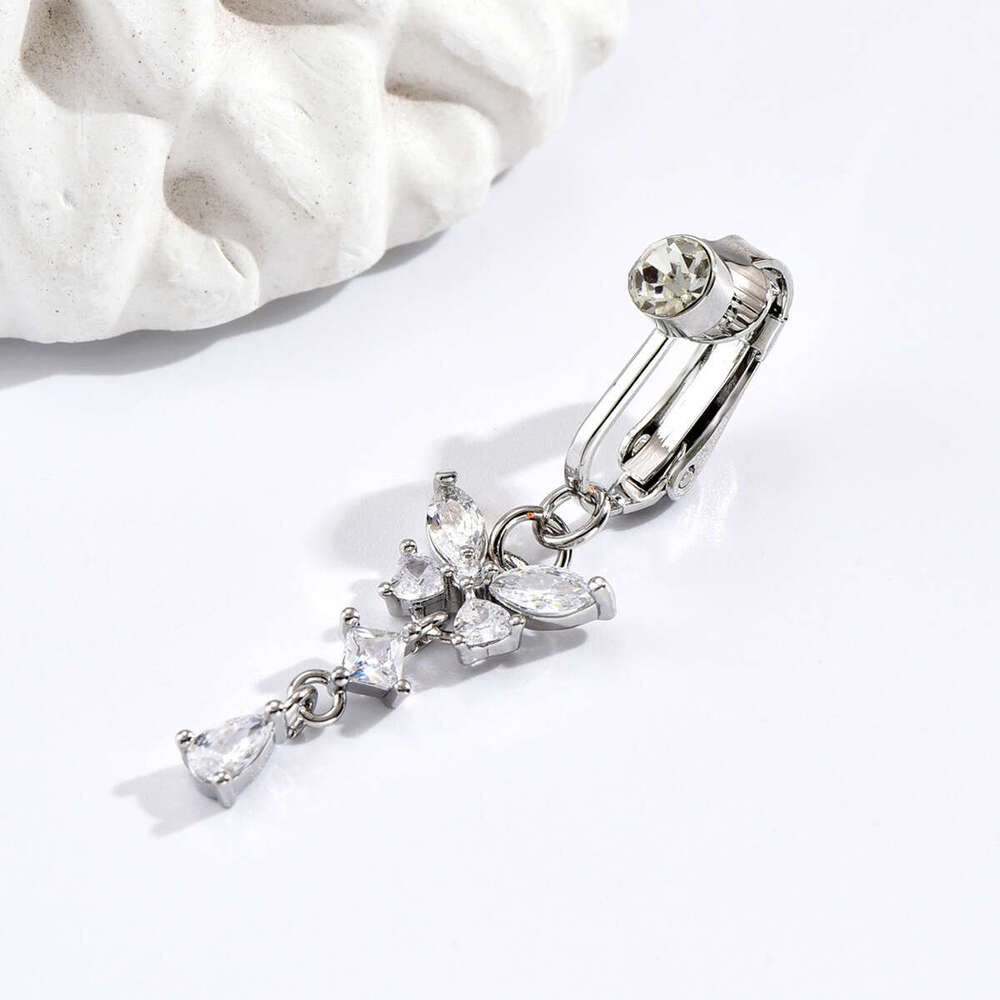 Fashion OL No-Punch Butterfly American Style Personality Zircon Inlay Ins Ring Versatile Belly Button Stud
